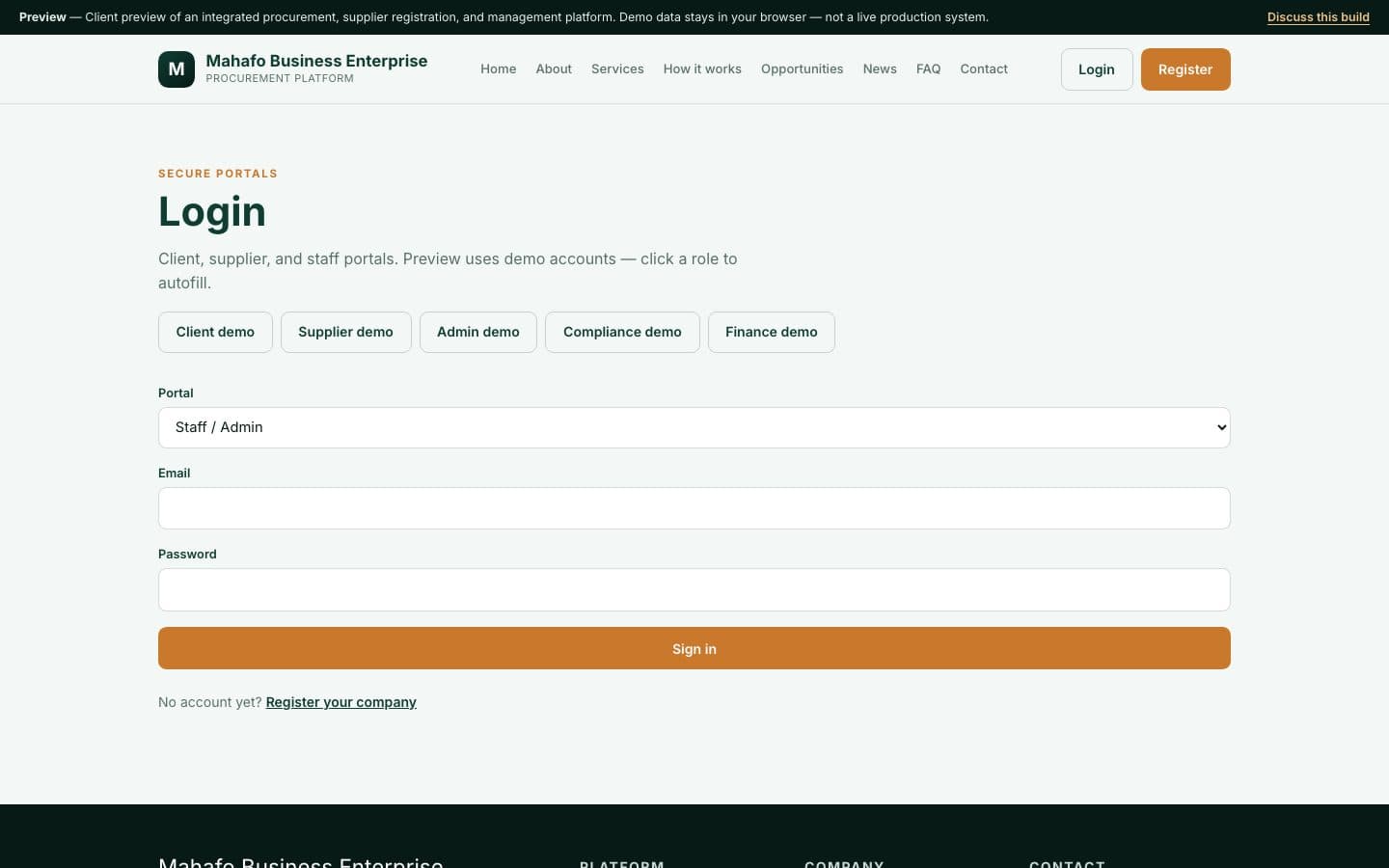 Mahafo Business Enterprise — Procurement Platform