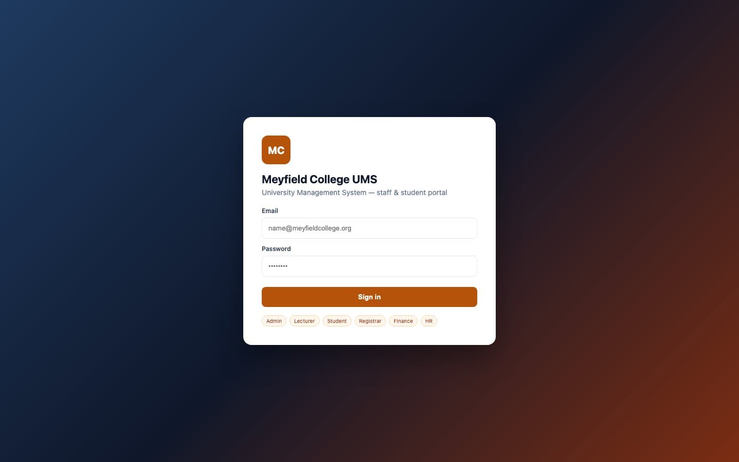 Meyfield College — College Management System